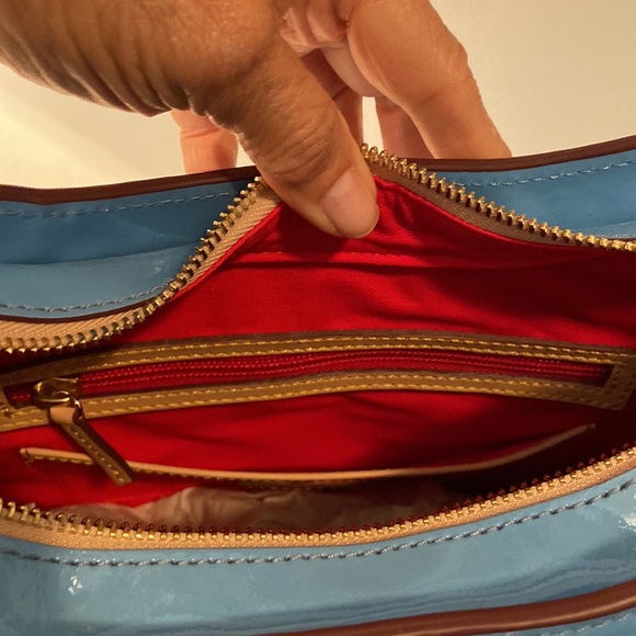 Dooney & Bourke Handbag Patent Leather Hobo Shoulder Denim Blue - Picture 8 of 16